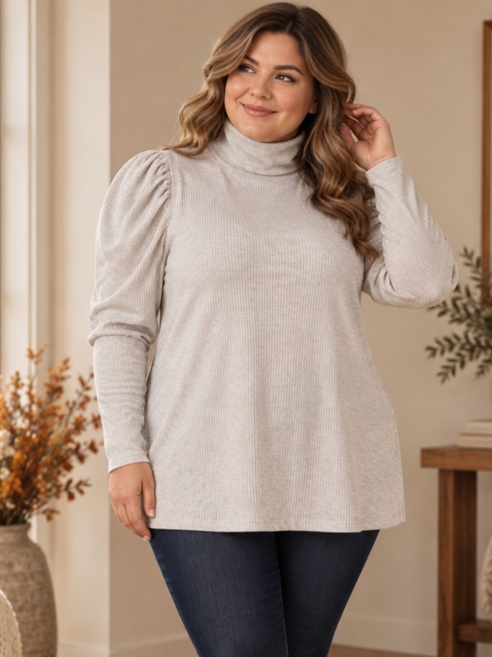 a.n.a Turtleneck Top 4X Oatmeal NWT Cozy Minimalist Romantic Soft Girl Fall